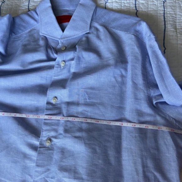 Isaia Men's Blue Pinstripe Dress Shirt in Sz 17 EUC - Picture 8 of 15
